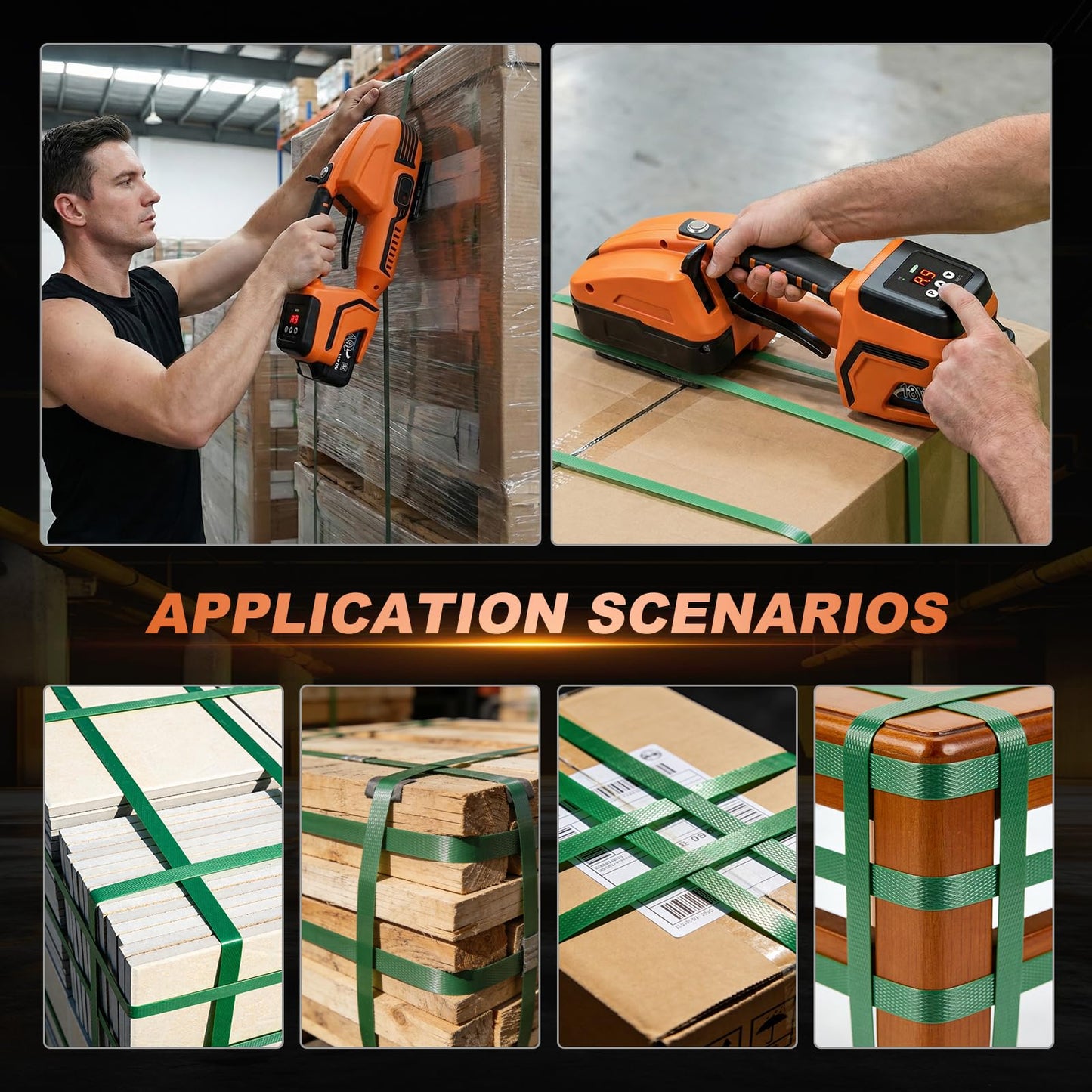 GEARCESS Electric Strapping Machine with LCD Screen, Tool Portable Baler for 1/2-5/8 in PP PET Straps 2 x 4000mah Battery Powered Automatic Banding Box Pallet (with Gloves and Goggles)