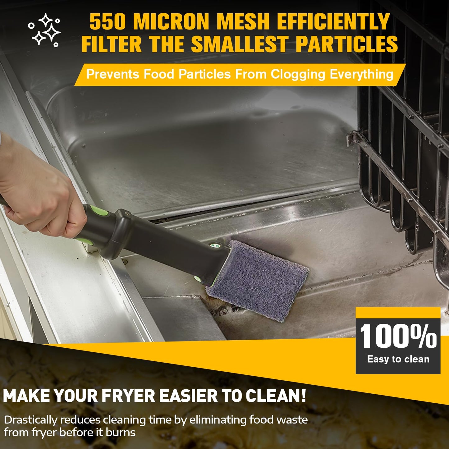 AF45 Commercial Deep Fryer Filter Strainer, 13.75" x 13.75", 304 Stainless Steel, Capture Grease & Debris Above 550 Microns, Extend Oil Life by 40%, Ideal for Commercial Kitchens & Restaurants