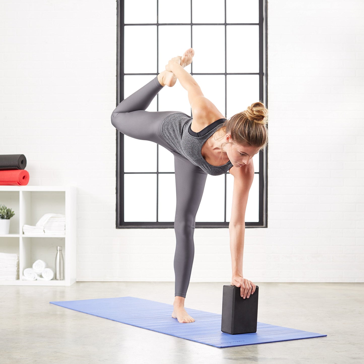 Amazon Basics Non-Slip Yoga Blocks, Set of 2, Deepen Poses, 4" x 9" x 6", Black