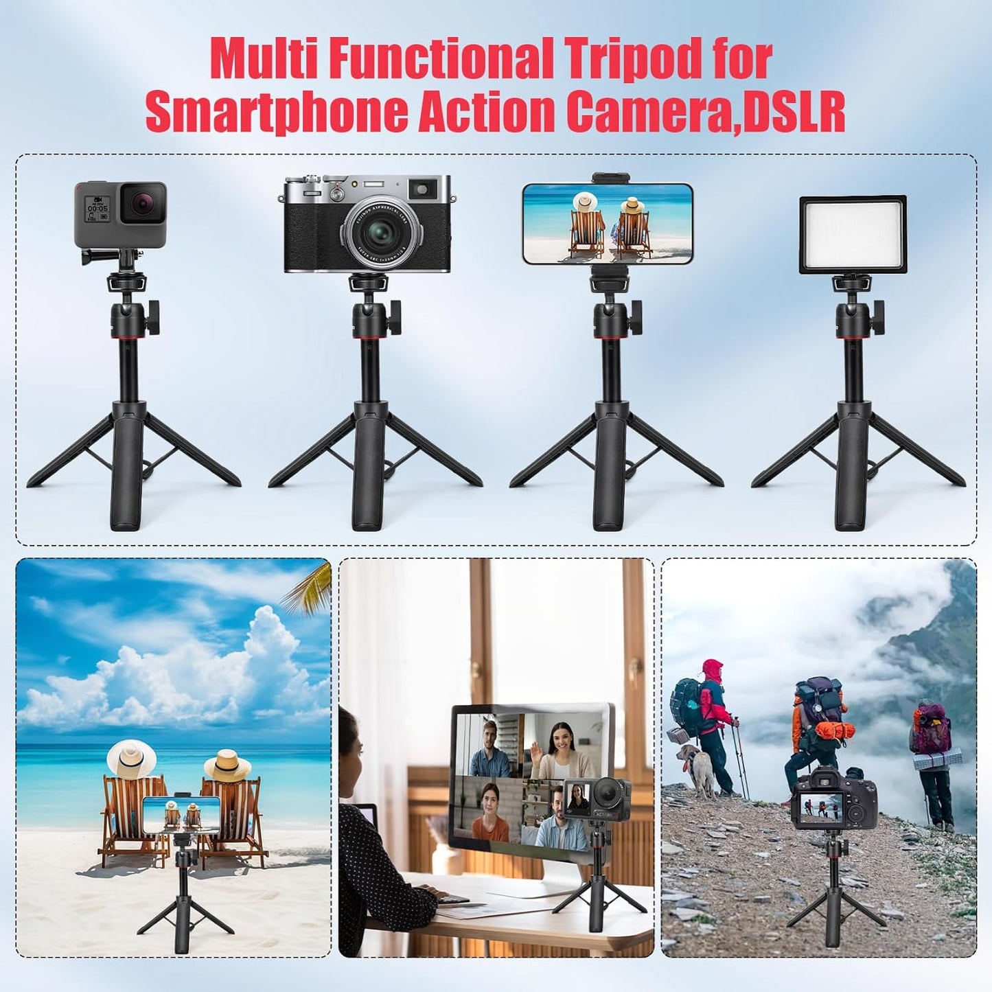 YOPUTBO Tripod,8-23.6inch 360 13/12/11/10/9/8/7/Max 3 5 Extendable Mini Height Adjustable Rotation Ball Head Handheld
