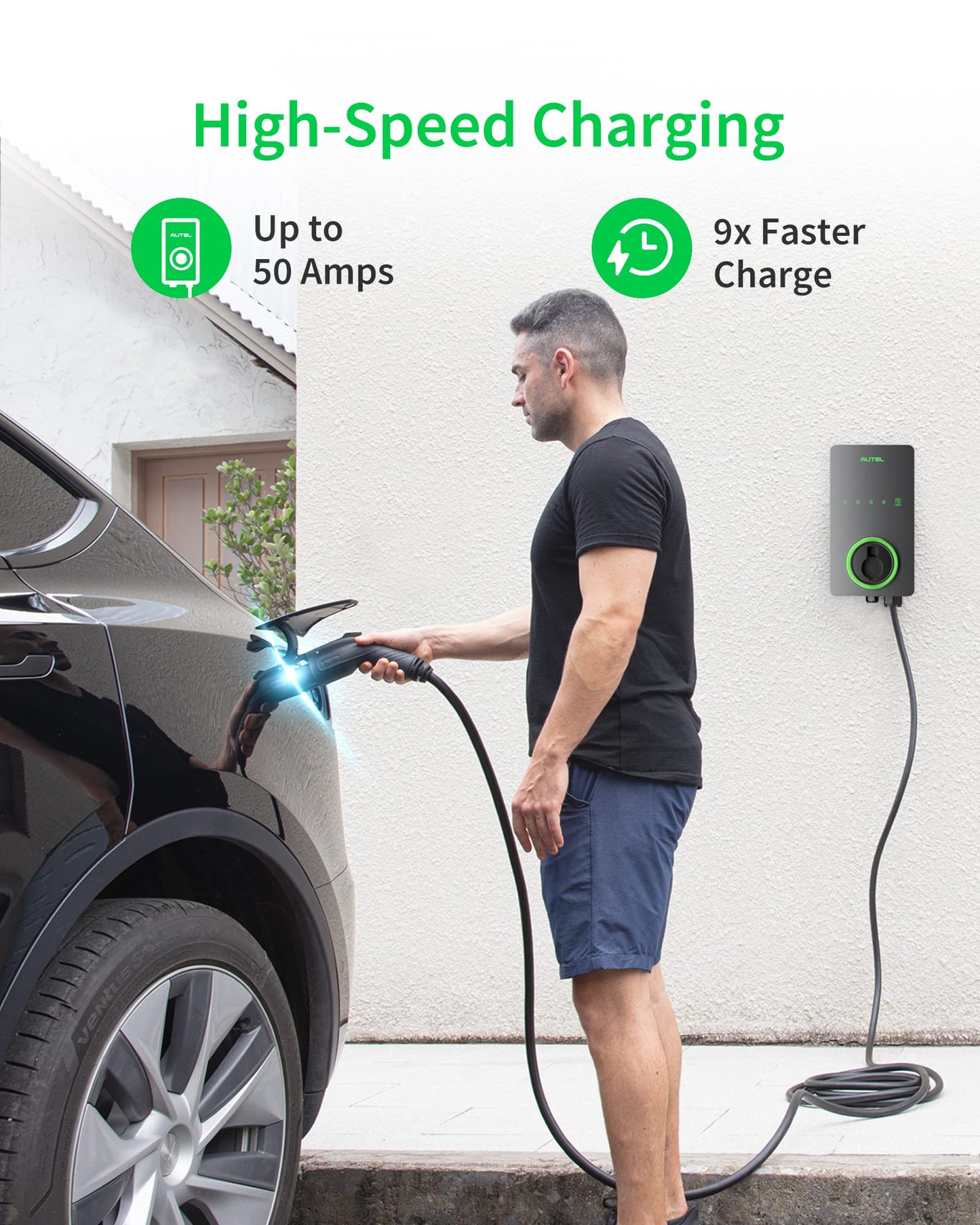 Autel Level 2 EV Charger up to 50Amp, 240V, Indoor/Outdoor Car Charging Station with J1772 Connector, Wi-Fi and Bluetooth Enabled EVSE, 25-Foot Cable, Hardwired, Dark Gray