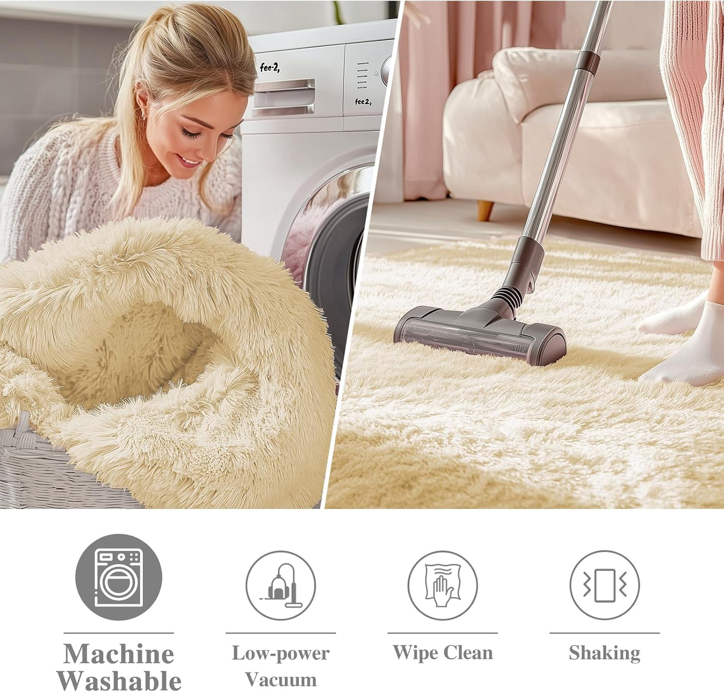 OLANLY Cream Round Area Rug - Soft, Fluffy, Machine Washable 8 ft Circle Carpet for Bedroom & Living Room Decor