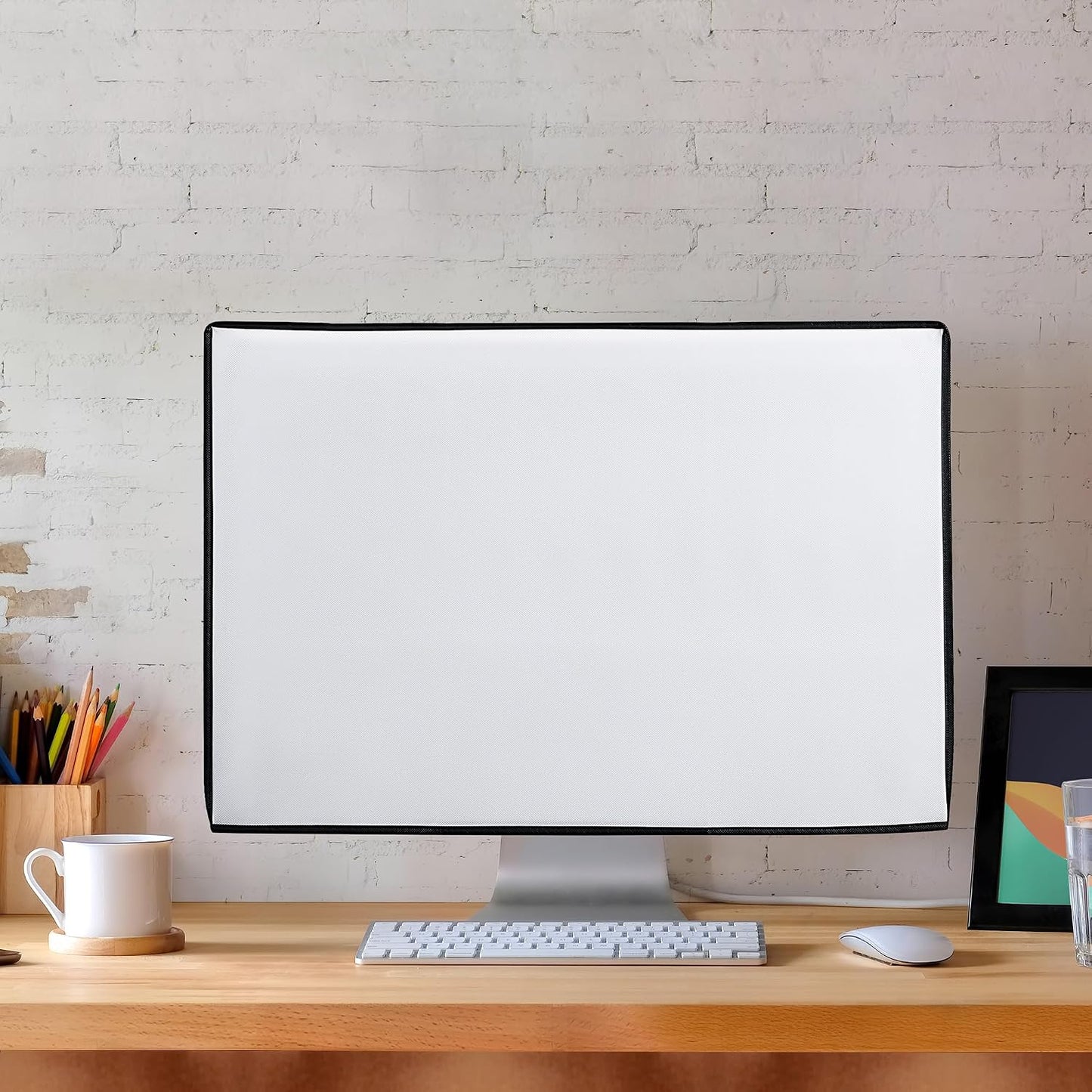 27-28" kwmobile Monitor Cover Compatible with Monitor - Dust Cover Computer Screen Protector - White