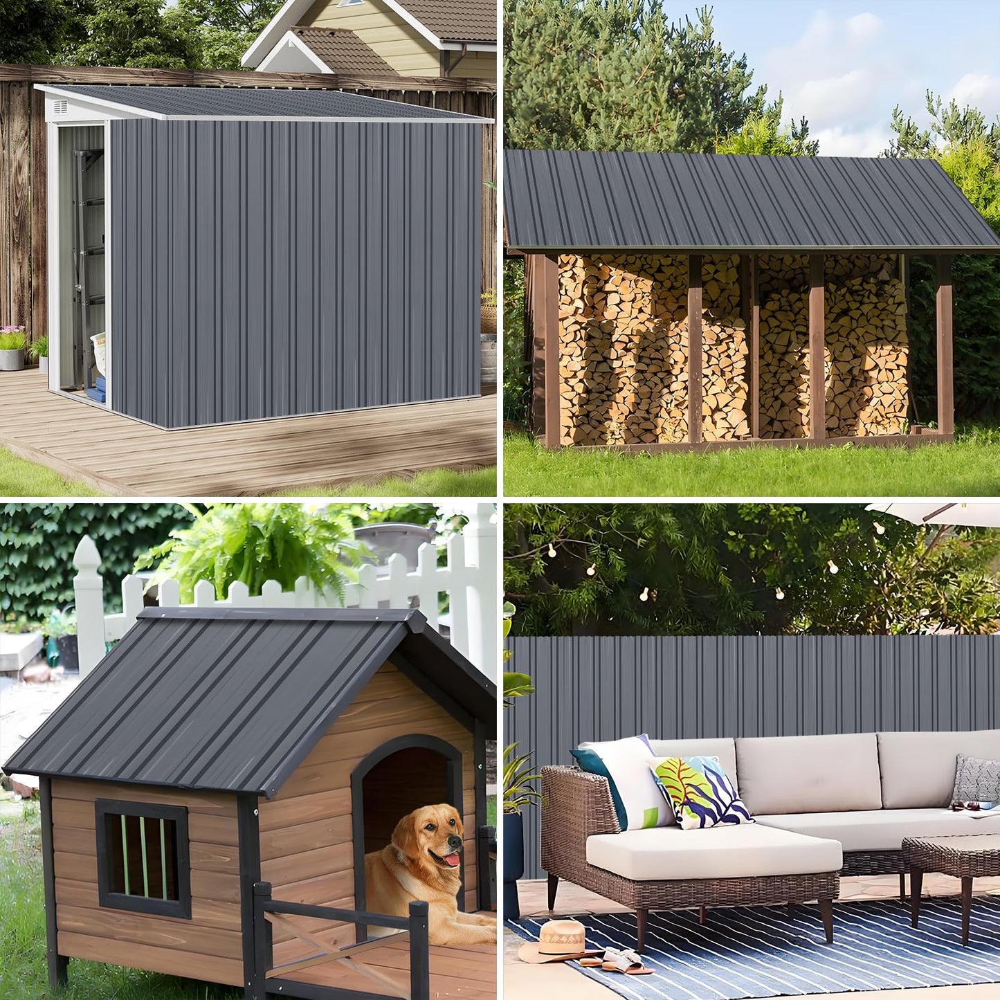 Metal Roof Panels - 12 Pcs Corrugated Pergola Roofing Panels Heavy Duty Waterproof Tin Roofing Materials for Shed Gazebo Patio Garages 50.78x17.7in,Grey