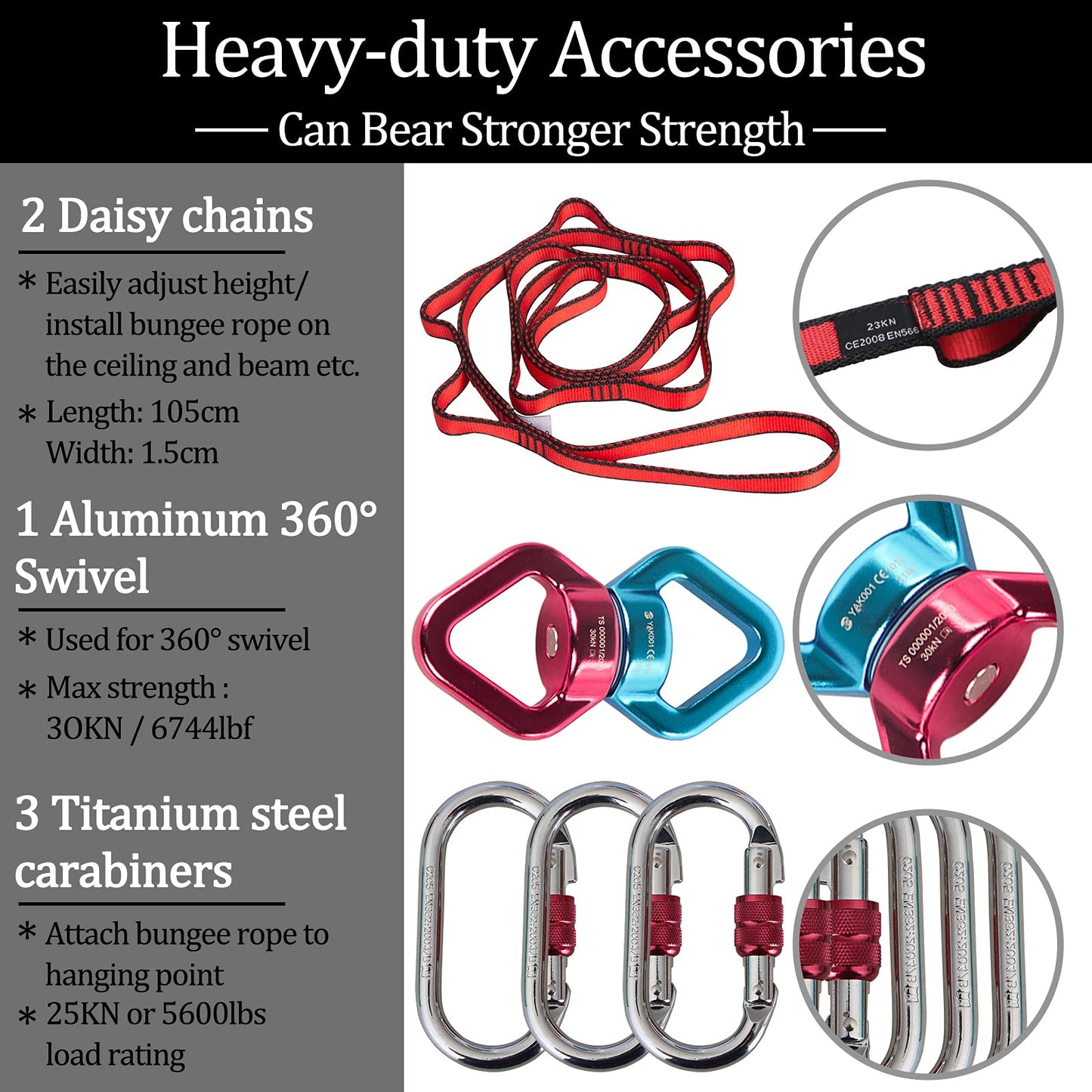 DASKING Natural Latex Resistance Bands Set - 3-Level for Suspension Trainer for Home Gym, Yoga & Recovery (Adjustable Harness, Exercise Guide)