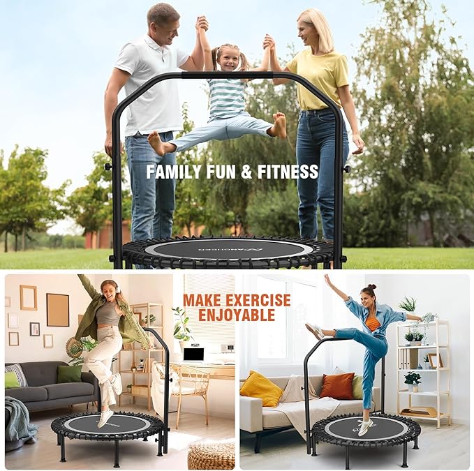 Bungee Rebounder Trampoline,ANCHEER 40" Foldable Fitness Trampoline with 4-Level Adjustable Handlebar, 450LBS Capacity, Resistance Ropes&Upgraded Bungees Safe for Home/Cardio,Workout Indoor/Outdoor
