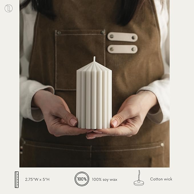 LAWA Ribbed Peak Pillar Candle - Large Beautiful Handmade Pillar Scented Soy Wax Candle Elegant Bubble Aesthetic Candle Housewarming Gift Home Room Shelf Decor Idea White (Small)