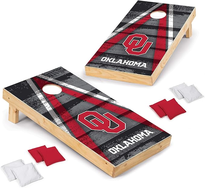 Wild Sports NCAA College 2' x 4' Wood Direct Print Tournament Cornhole Set, 8 Bean Bags, Vintage Triange Design - Tailgate, Outdoor, Backyard