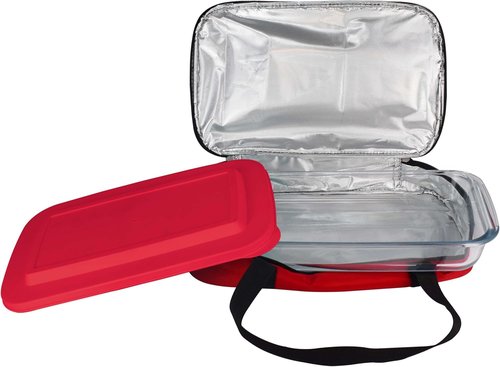 HW1236 Glass Casserole - Insulated Bag for Picnics & Potlucks | Retains Hot & Cold Food, 12"x7.5"x2", Red