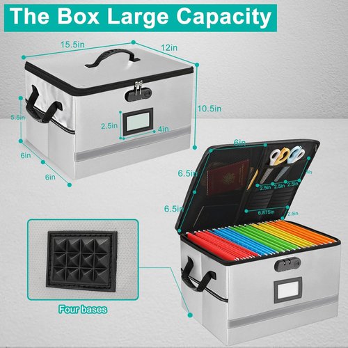 EXLIFBAG File Box - Fireproof Portable Document Organizer with Lock & Handle | Legal Size Storage