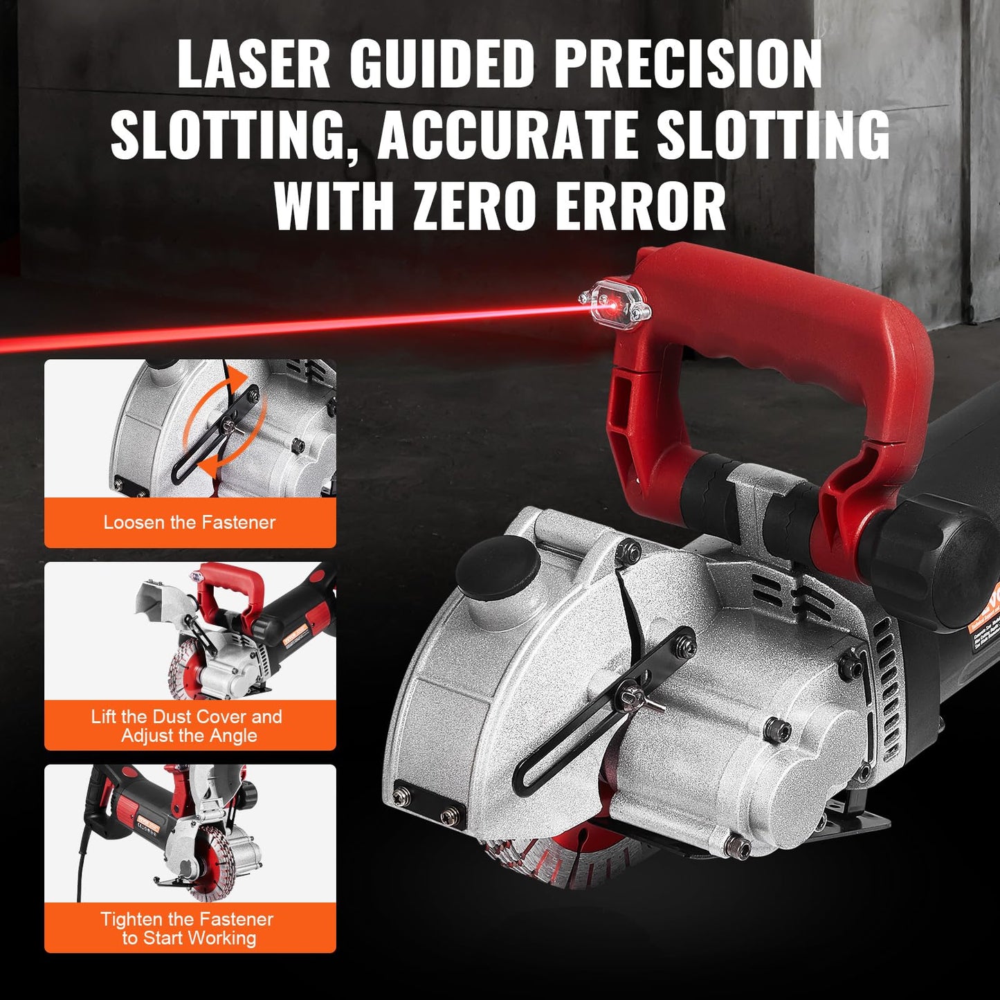 VEVOR Wall Chaser Concrete Cutter 4800W (with 5 X 5" Saw Blades Dustproof and Line Infrared Sighting) for Marble Concrete Granite and Bricks Walls
