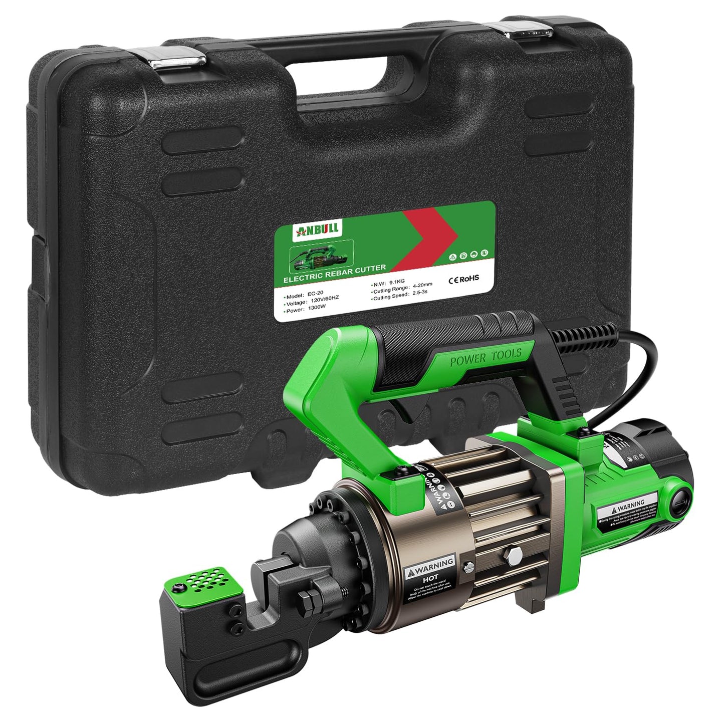 Anbull 1300W Electric Hydraulic Rebar Cutter, Cutting up to 3/4 Inch 4-20mm #6 Rebar, with Replaceable Jaw Blades, Cutting Speed 2.5-3S (1300W EC-20)
