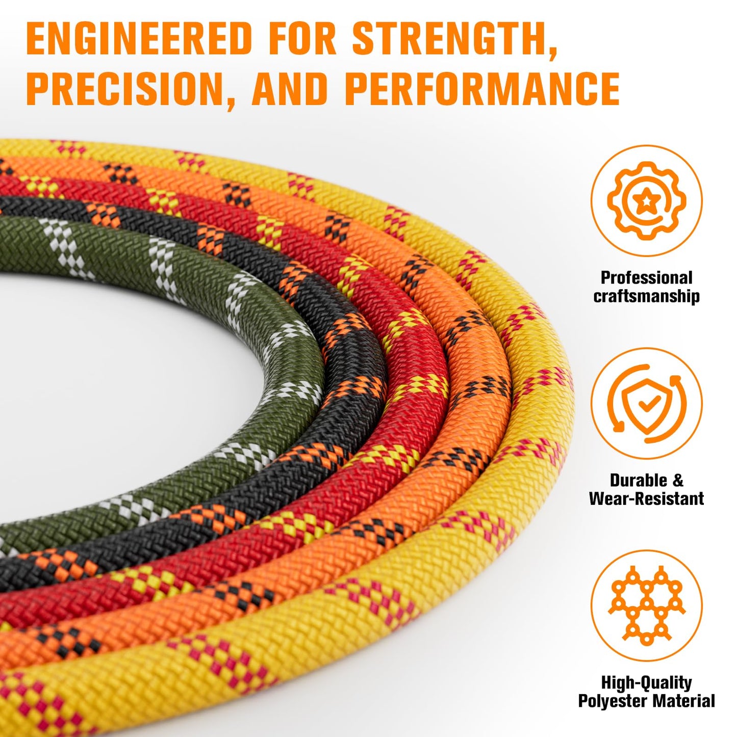 Double Braided Arborist Rigging Rope - 3/8 in X 100 ft 48 Strands Rappelling Outdoor Pulling Heavy Duty Polyester Bull Rope for Swing Tree Work Camping Rescue Hiking - Orange