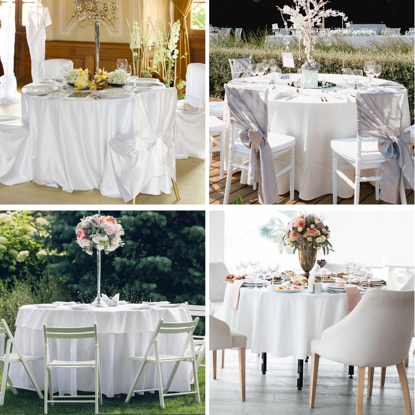 Aocoz Round Tablecloth 6 Pack 90 Inch White Tablecloths Washable Decorative Linen Polyester Table Clothes Cover for Dining Table Banquets Buffet Parties and Wedding