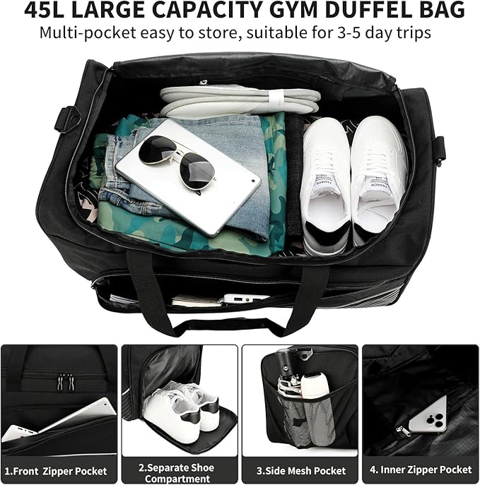Urbanstand Gym Bag for Men - 50L Sports Duffle Bag with Shoe Compartment, Large Carry On Weekender Duffle Bag for Fitness, Camping, Sport, Travel, Swimming
