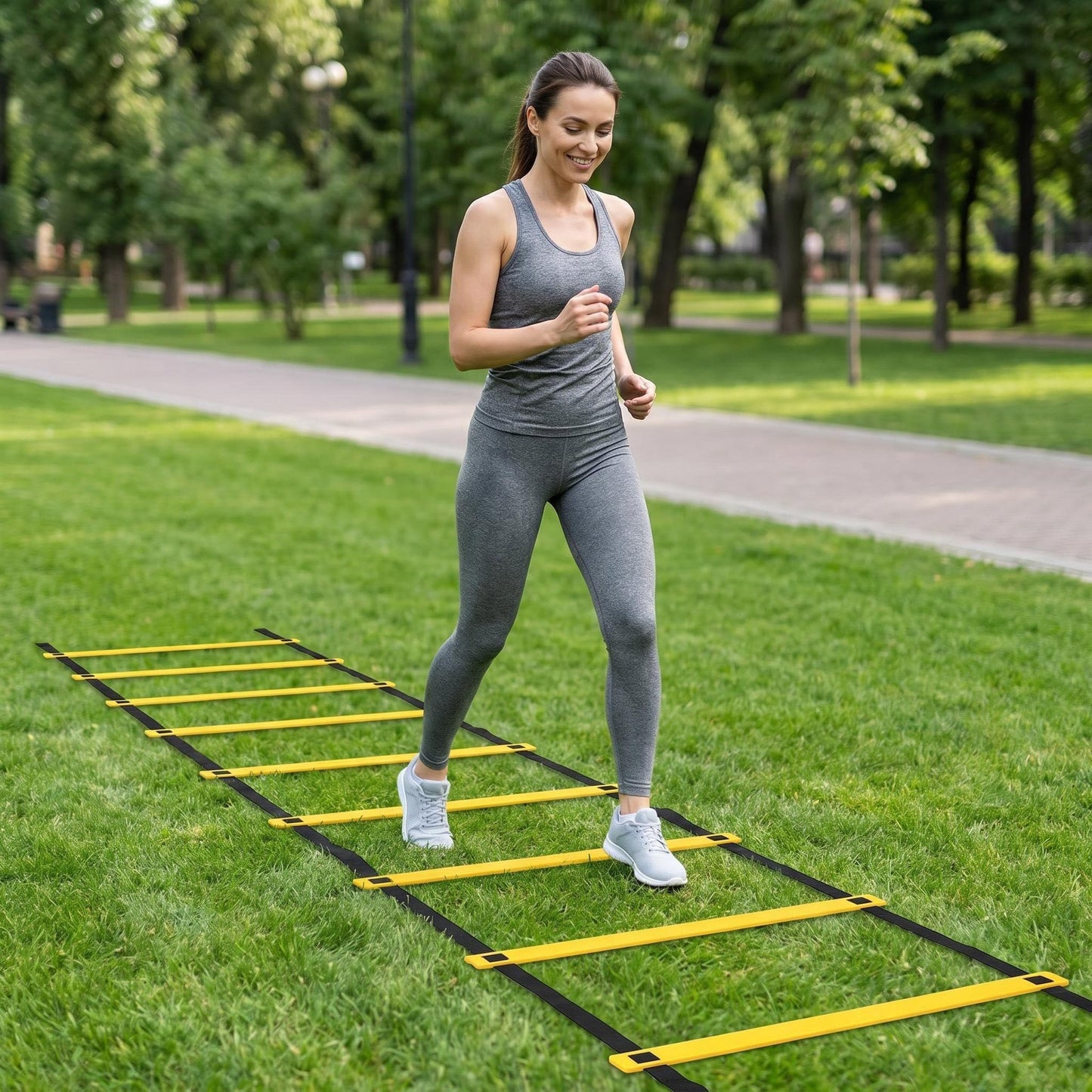 Qtopun Agility Ladder Speed Training Ladder 12 Rung 20ft with Carrying Bag, Adjustable Soccer Training Equipment for Football Basketball Drills, Fitness Workout Sports Outdoor Exercise