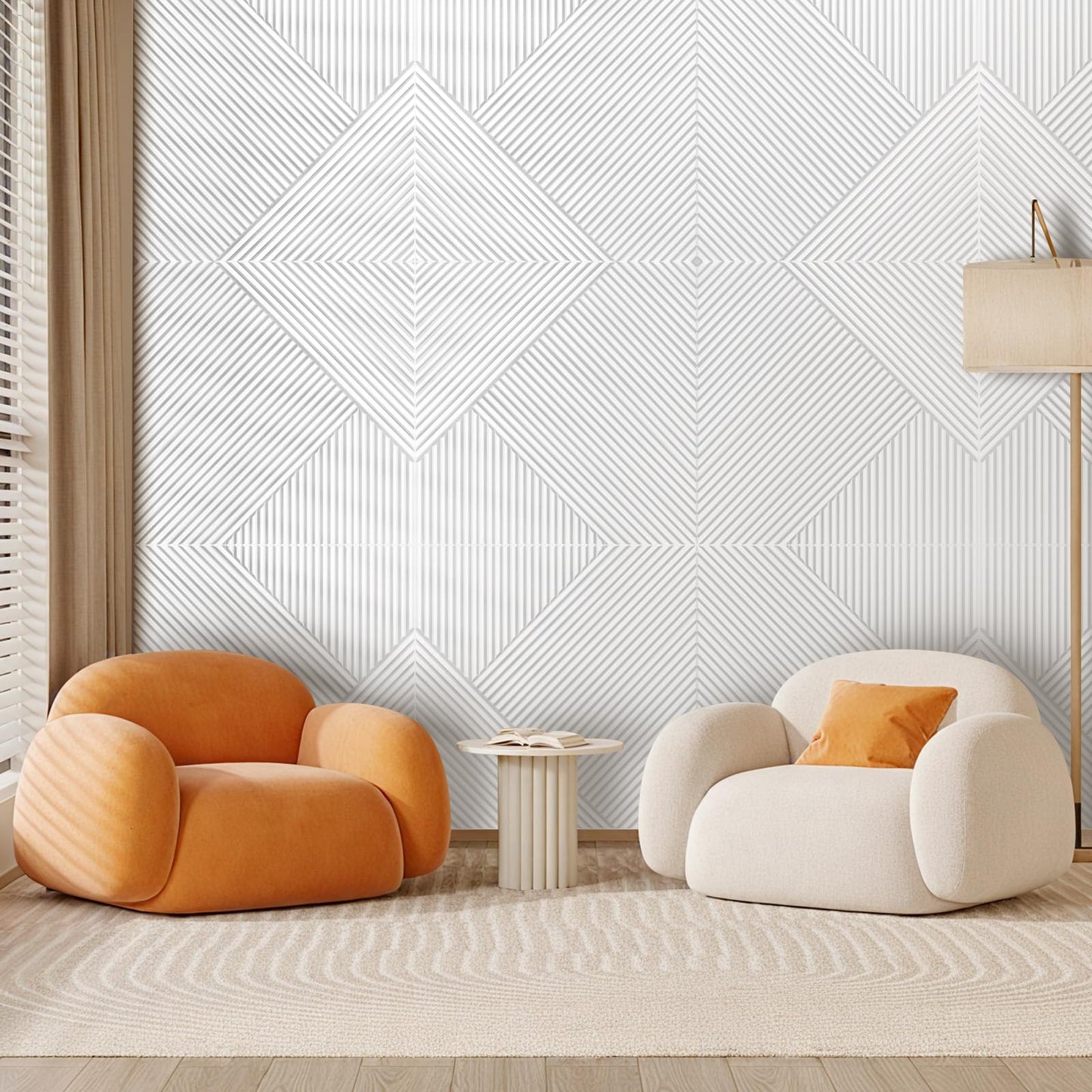 Laapee Self-Adhesive Acoustic Panels 6-Pack, Covers 24 Sq Ft - 23.6"x23.6" Sound Proof Wall Panels, White Wood Grain Decor, 25dB Noise Reduction, No Tools DIY for Home Office & Bedroom