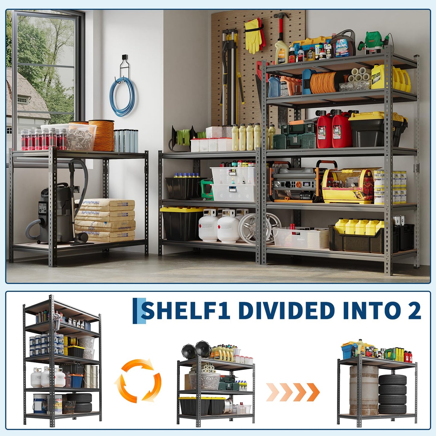 Patikuin Heavy Duty 5-Tier Adjustable Metal Storage Shelf - Boltless Industrial Utility Rack for Garage, Pantry, Kitchen, Warehouse - 72" H x 35.5" W x 12" D, Single Layer 400LBS, Set of 2,