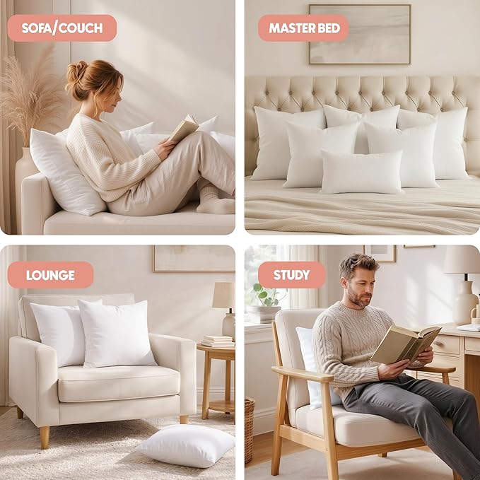Utopia Bedding 24x24 Pillow Inserts, Set of 2, White – Indoor Decorative Throw Pillows for Bed, Sofa & Couch – Soft, Supportive & Fluffy Cushion Inserts