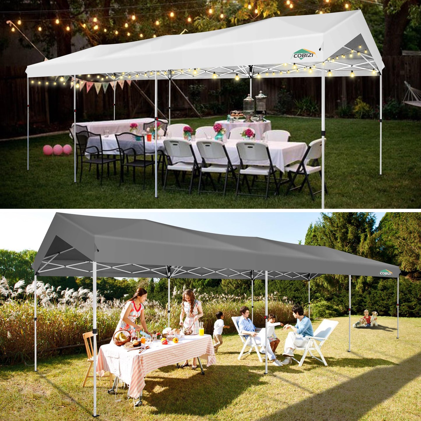 COBIZI Carport 10x30 Pop Up Canopy Car Tent with One Push Center Lock, Outdoor Portable Garage Tents for Parties UPF50+ Waterproof All-Season Car Canopy with Wheeled Bag,3 Sidewalls, Adjustable Height