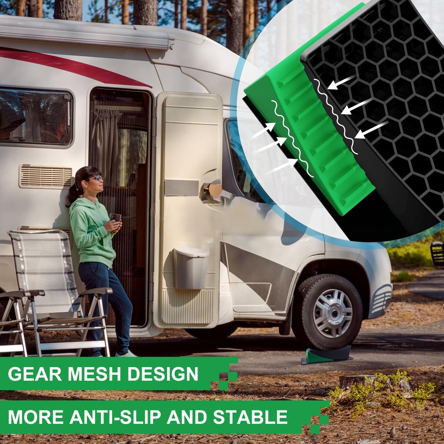 LEIDGG 2Packs RV Leveling Blocks System Kit Camper Leveling Blocks for RVS Trailer with Carrying Bag, Anti-Slip Mats, T Bubble Level Up to 35000 LBS