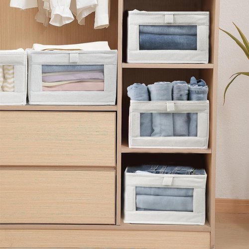 Fordonral Linen Storage Bins - 4 Pack Organizing Containers for Clothing, Toys & Books | Large Baskets with Window