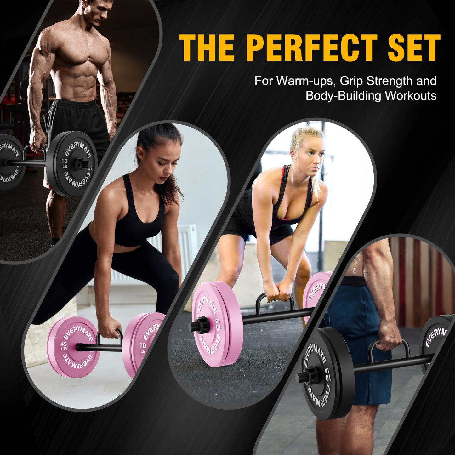 EVERYMATE Farmers Walk Handles, Barbell Style Grip Farmers Carry, Grip Strength Weight Training, Fits 2 Inch Weight Plate, Farmers Walk Bar Strength Training Workout Equipment (Pairs)