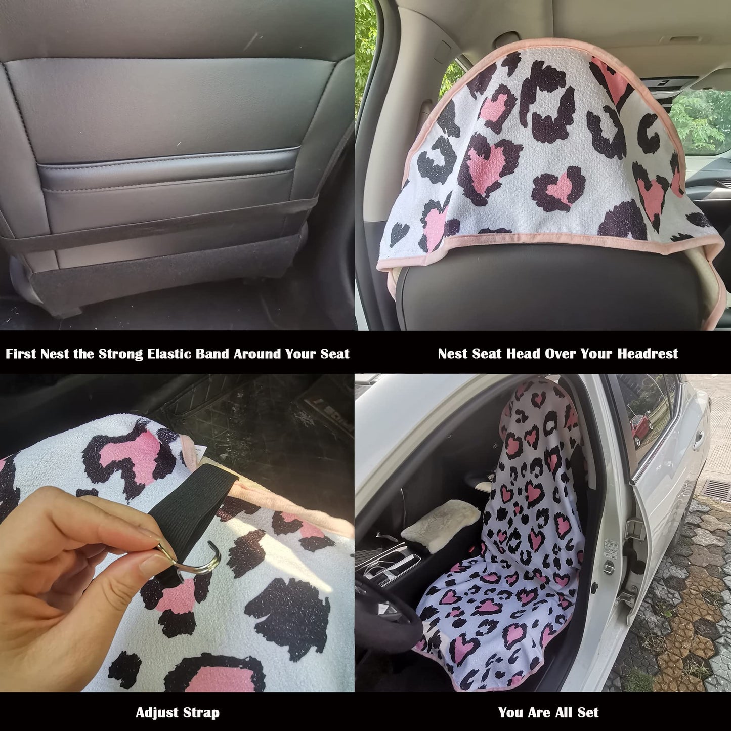 LoyaGour Car Seat Cover Protector Front Seats,for Gym Workout,Running,Swimming,Beach and Hiking,Waterproof Sweat Towel Bucket Seat Covers for Cars SUV Trucks (Leopard Print, 2Pcs)