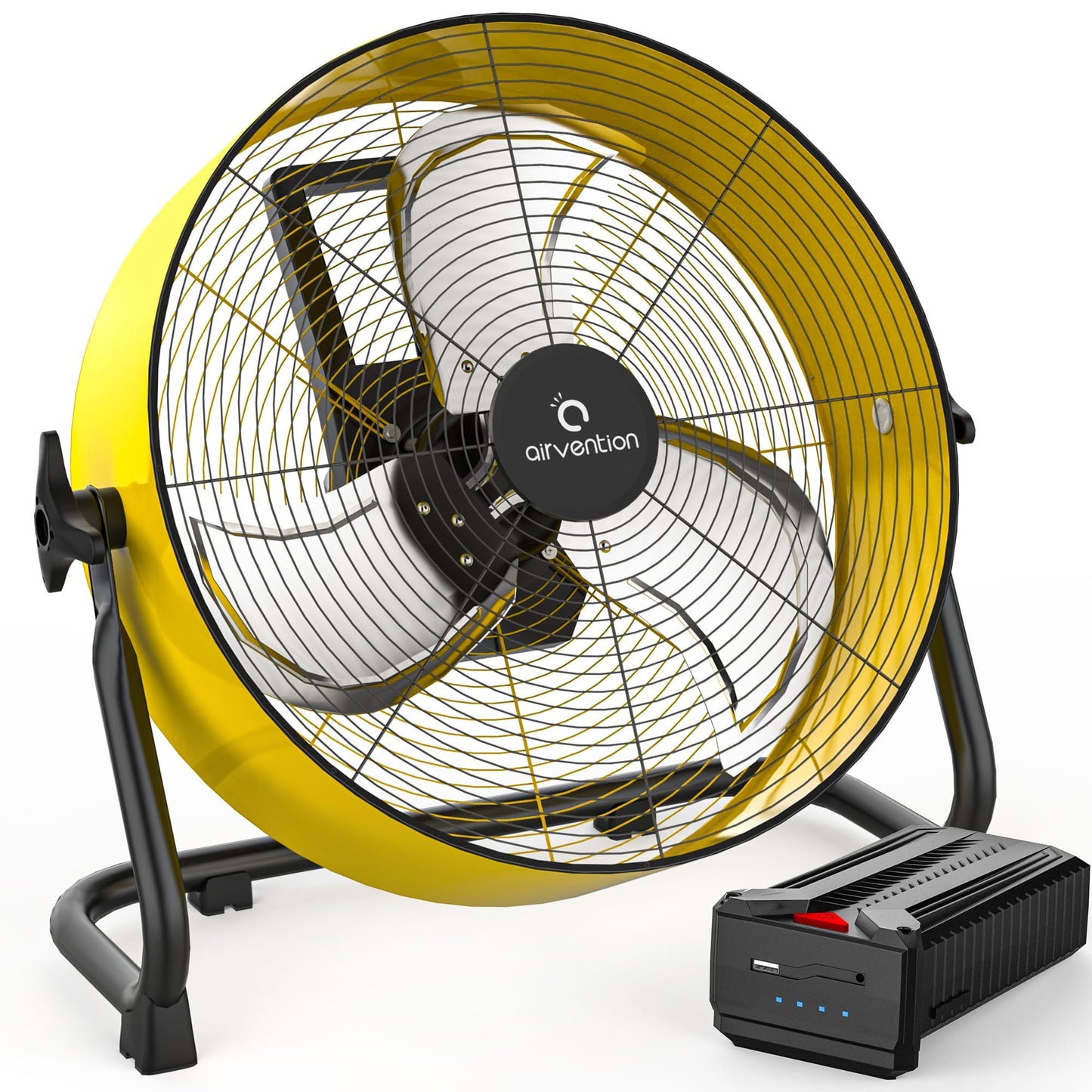 Airvention 15600mAh Rechargeable Battery Operated Drum Fan, 12 inch Yellow Industrial High Velocity Floor Fan, Shop Fan for Camping Gym Garage Outdoor Indoor, AI-F600Y
