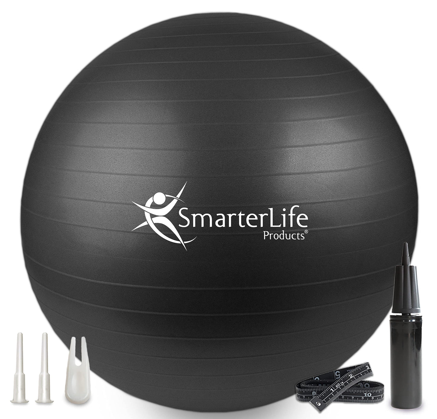 SmarterLife Exercise Ball Yoga Ball for Fitness, Balance, Stability, or Pregnancy, Gym Ball for Core Workout, Physical Therapy, Yoga Ball Chair for Office, Anti-Slip Anti-Burst (45 cm, Black)