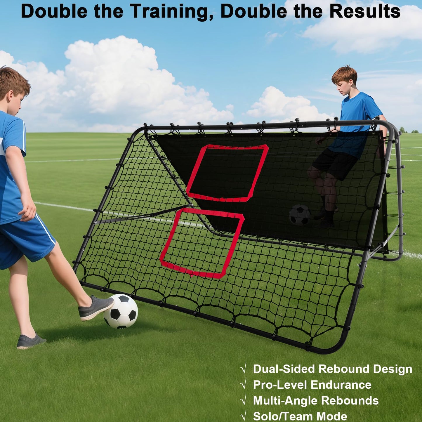 Amazing Tour Adjustable Soccer Rebound Net | Double-Angle Soccer Trainer with Steel Frame | Portable Folding Rebounder for Passing & Shooting Practice | Outdoor Sports Equipment for Youth & Adult