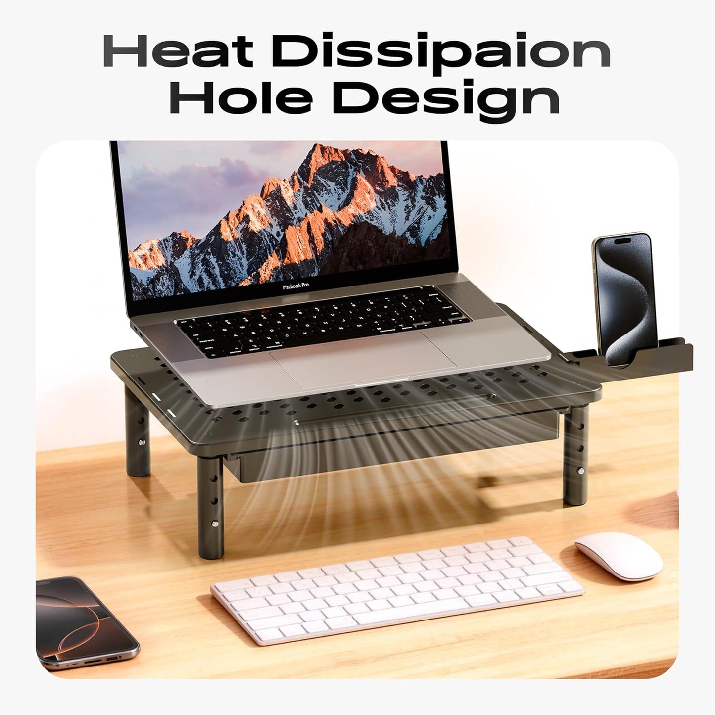 3 2 Pack Computer Monitor Stand Riser with Storage, Height Adjustable Laptop Desktop Monitor Stand with Drawer, Metal
