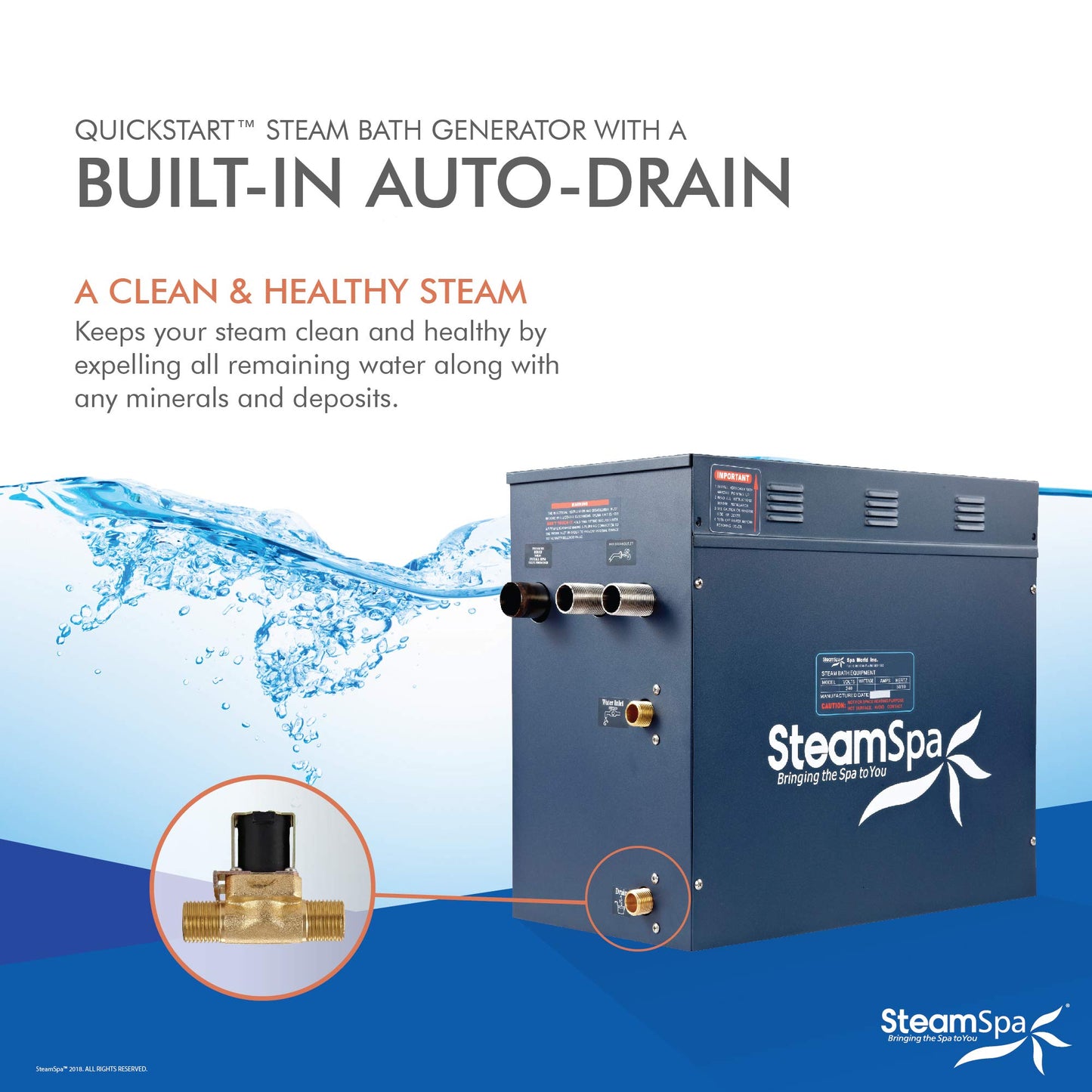 SteamSpa Executive 12 KW QuickStart ACU-Steam Bath Generator Package with Built-in Auto Drain in Oil Rubbed Bronze | Steam Generator Kit with Dual Control Panel Steamheads 240V | SS-EXT1200OB-A