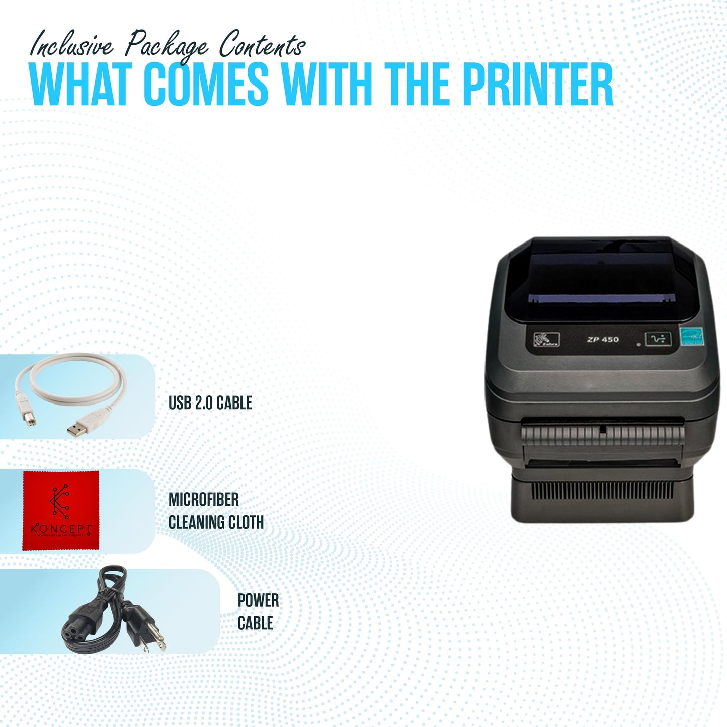 ZP450 Zebra Direct Thermal Label Barcode Printer with USB 2.0 Cable & 3 Prong Cord - USB, Serial and Parallel Connectivity 203 DPI (Renewed)