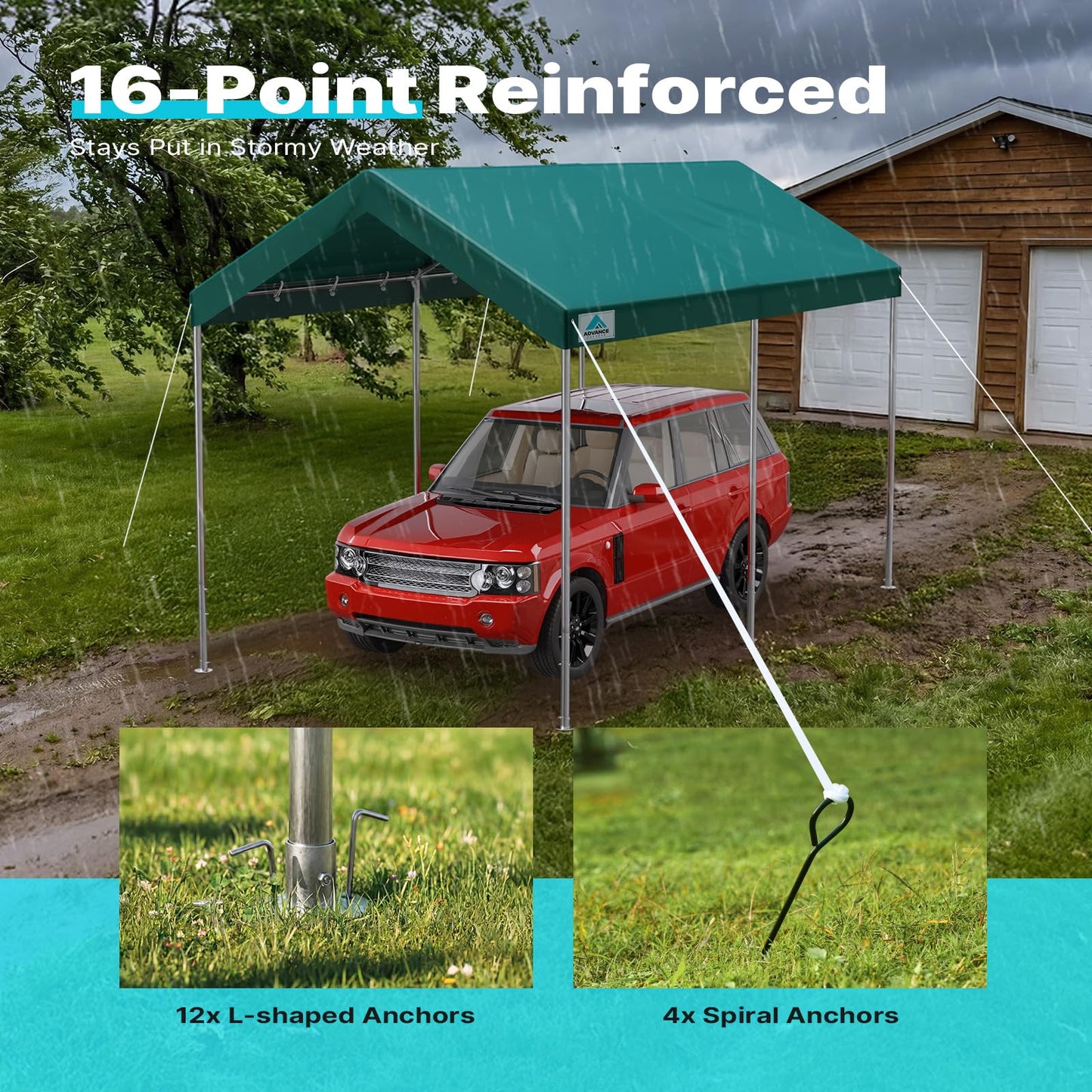 ADVANCE OUTDOOR 10x15 ft Heavy Duty Carport Potable Car Canopy Garage Party Tent Boat Shelter, Adjustable Height from 9.5 ft to 11 ft, Green
