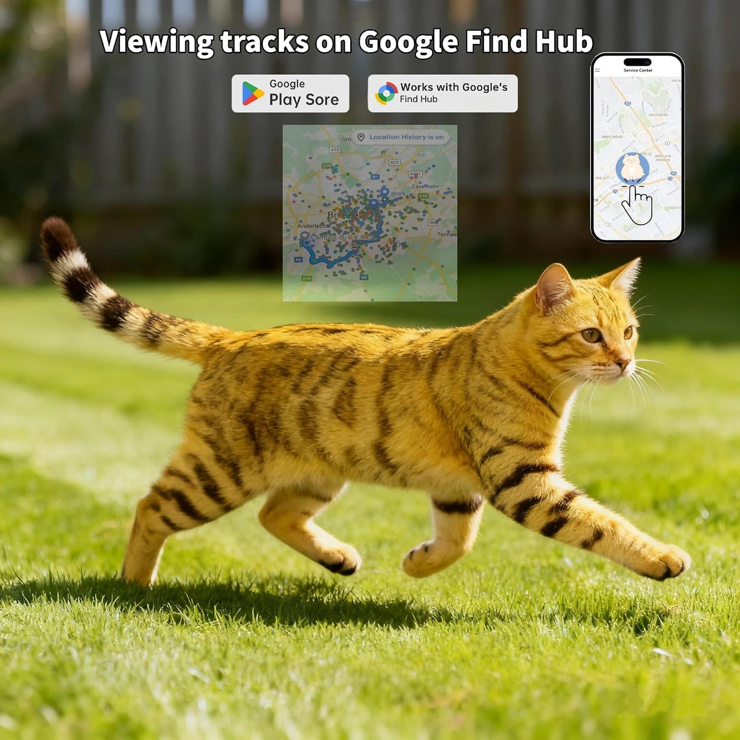 Waterproof GPS Collar for Cats - Pet Tracker Compatible with Google Find My (Android Only), No Monthly Fee. Advanced
