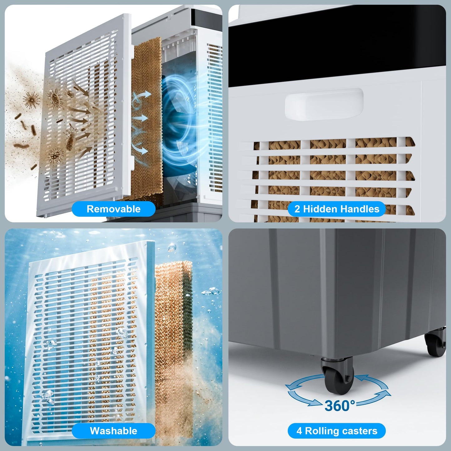 AKIRES 48" Large Swamp Cooler,6288 CFM Evaporative Air Cooler,21.5 Gal Water Tank Portable Air Cooler,120°Oscillation with Remote Control,12H Timer,3 Modes & Wind Speeds for Outdoor Indoor Use,Black