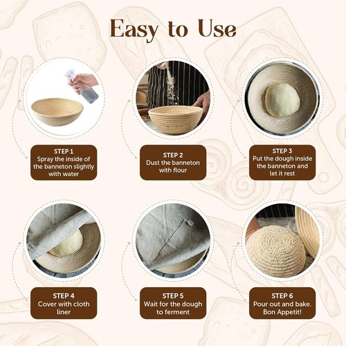 ABIOTO Bread Proofing Baskets - Set of 2 Round 7" Banneton Baskets with Liners for Perfect Sourdough Baking