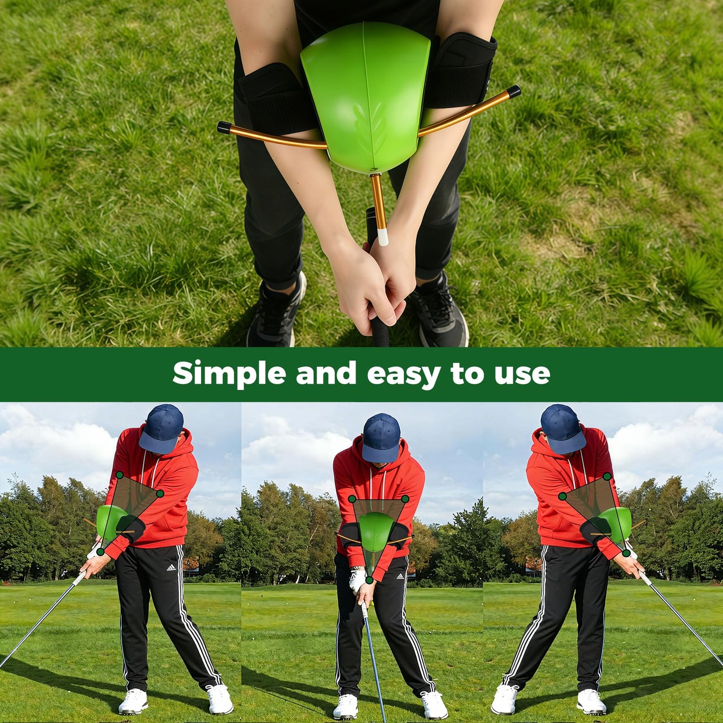 NIXOOT The Connector Golf Training Aid with Dual Velcro Straps – Golf Swing Trainer for Posture Correction, Arm Structure & Swing Mechanics, Portable Golf Practice Equipment