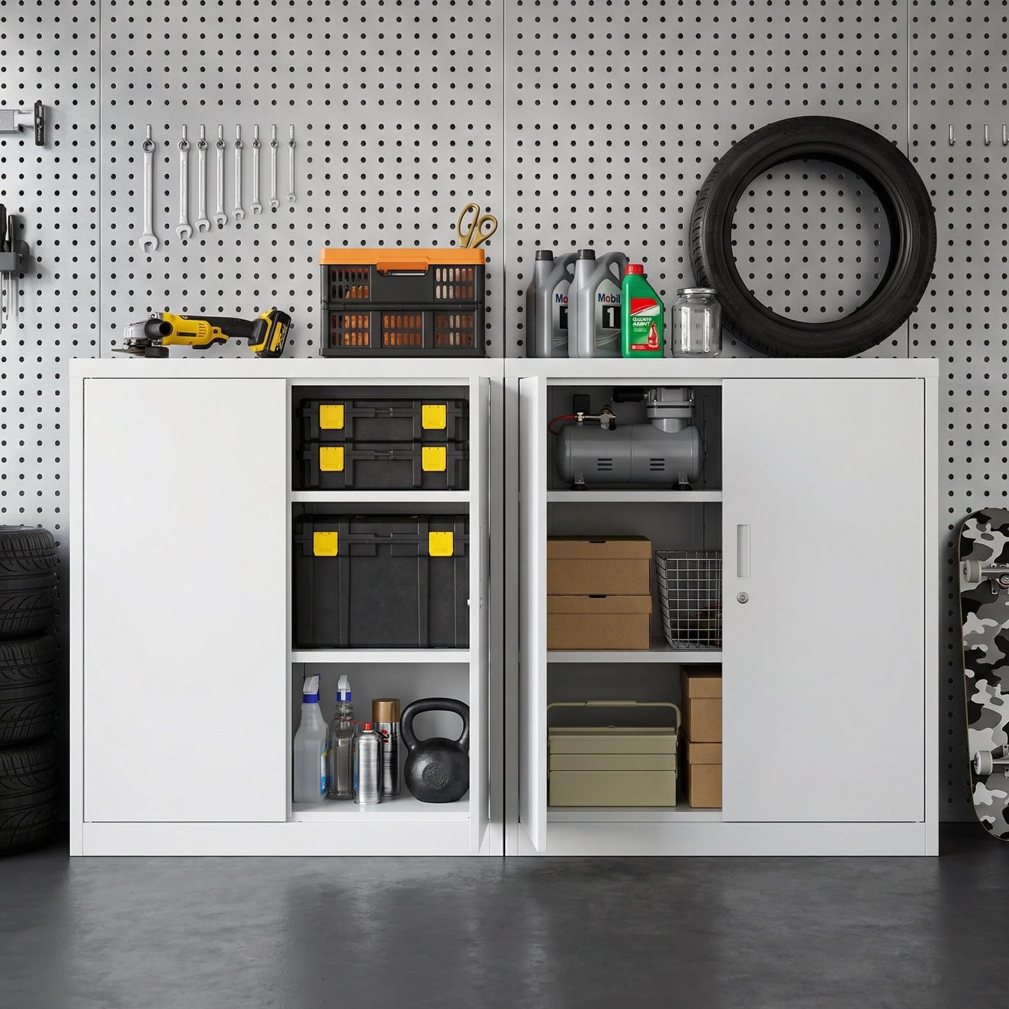 MilleLoom Metal Storage Locker, 36" Heavy Duty Garage Storage Cabinet with Locking Doors and Adjustable Shelves, Lockable Steel File Cabinet for Home Office White