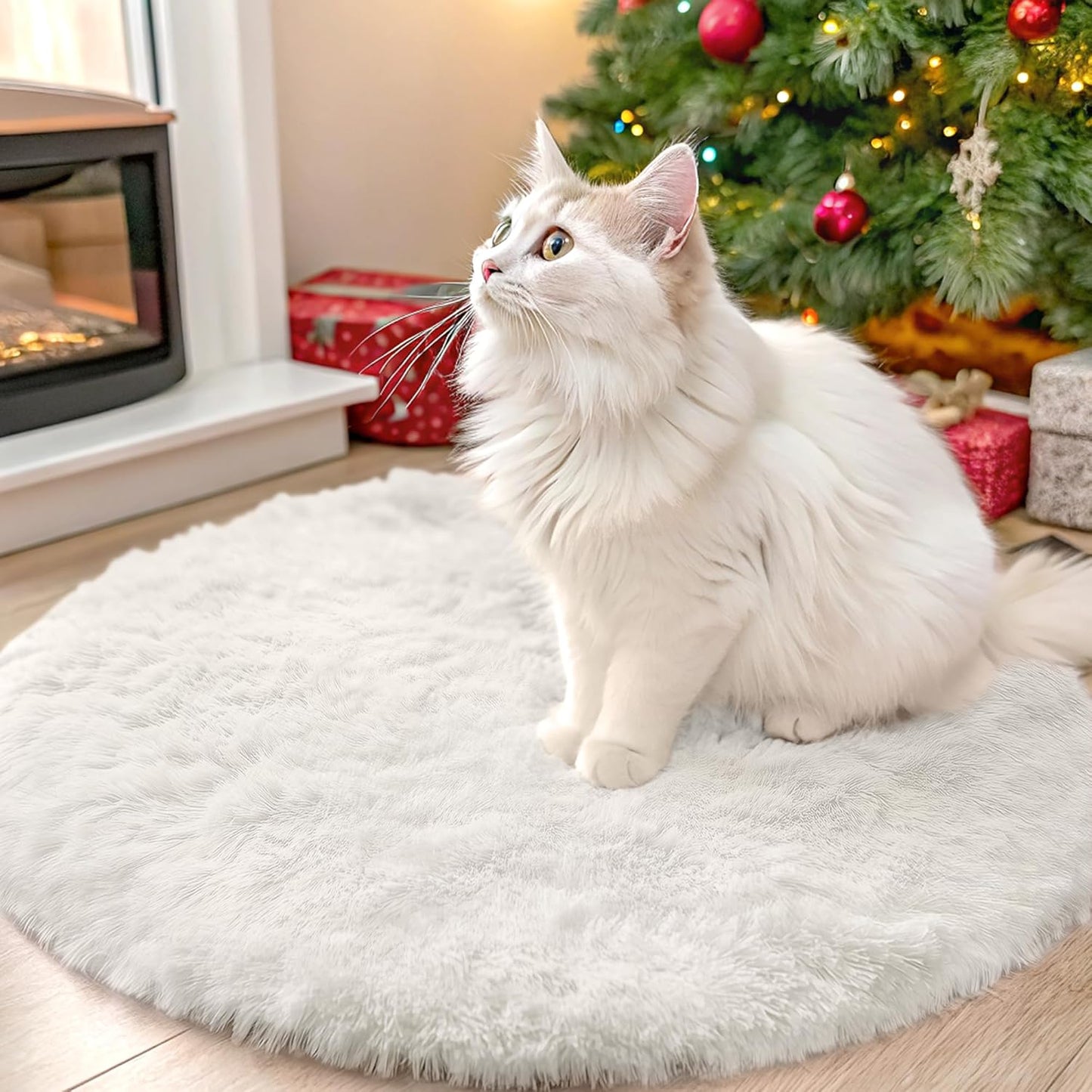 OLANLY Ivory Round Area Rug - Soft, Fluffy & Machine Washable 2 ft Circle Carpet for Bedroom & Nursery Decor