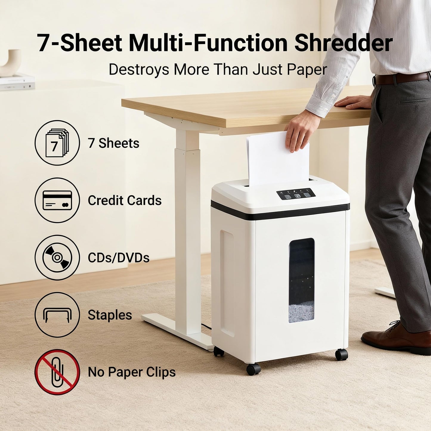 Trishintage Heavy Duty Paper Shredder: 7 Sheets P-7 Ultra Micro-Cut 3/64''*5/64'' Shreds Credit Cards & CDs 30 Min Continuous Run 6-Gallon Bin High-Security Commercial for Home Office Business Bank