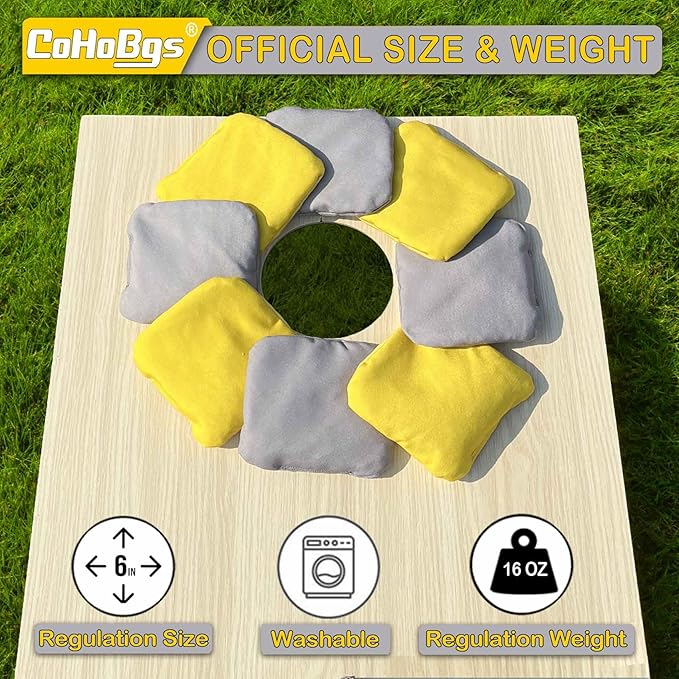 CoHoBgs Corn Hole Bags Set 8, Professional Cornhole Bags Dual-Sided Slick & Stick Resin Filled Suede and Duck Canvas Bean Bag for Cornhole Game Includes Carry Case