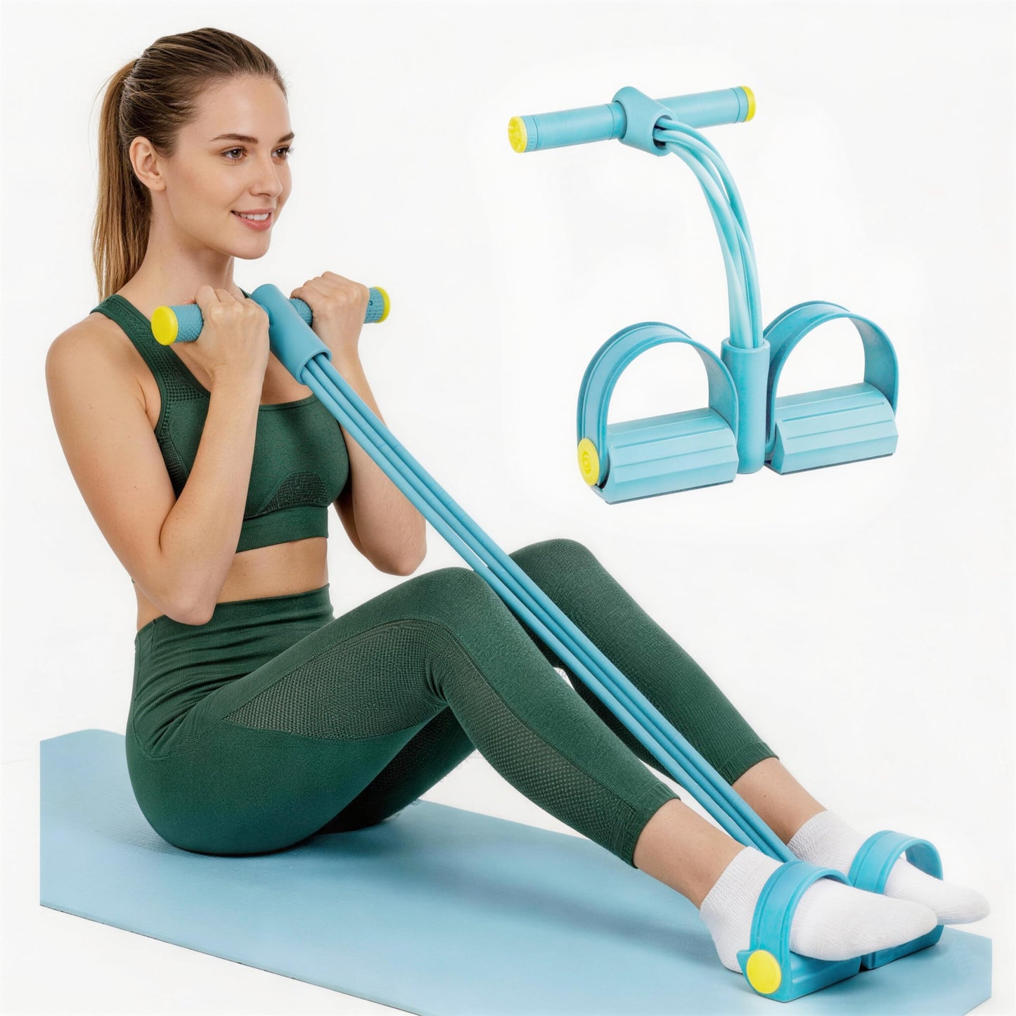 Pedal Resistance Bands with Handles, 6-Tube Upgrade Portable Pedal Resistance Band, Natural Rubber Resistance Bands for Abdomen Waist Arm Leg Full Body Workout (Blue)