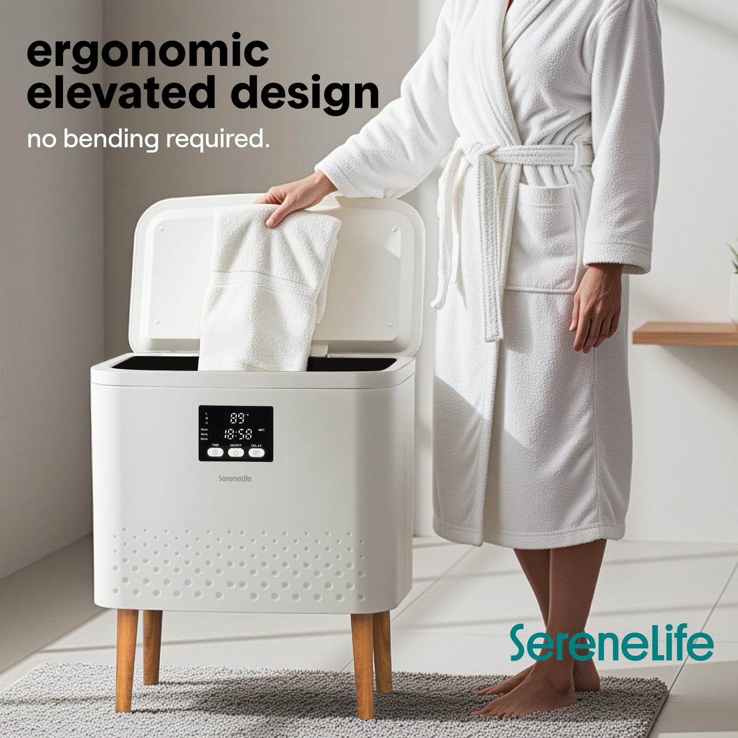 SereneLife WiFi-enabled Towel Warmer Bucket, 20L Large Capacity heater bucket for Towels Blanket and robes, Single-Touch Control, rectangular & Energy-Efficient Design, Auto Shut-Off, White
