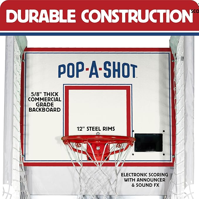 Pop-A-Shot - Pro Single Shot | Commercial Grade Arcade Basketball at Home | Infrared Sensor Scoring | 6 Game Modes | 4 Balls | Foldable Storage