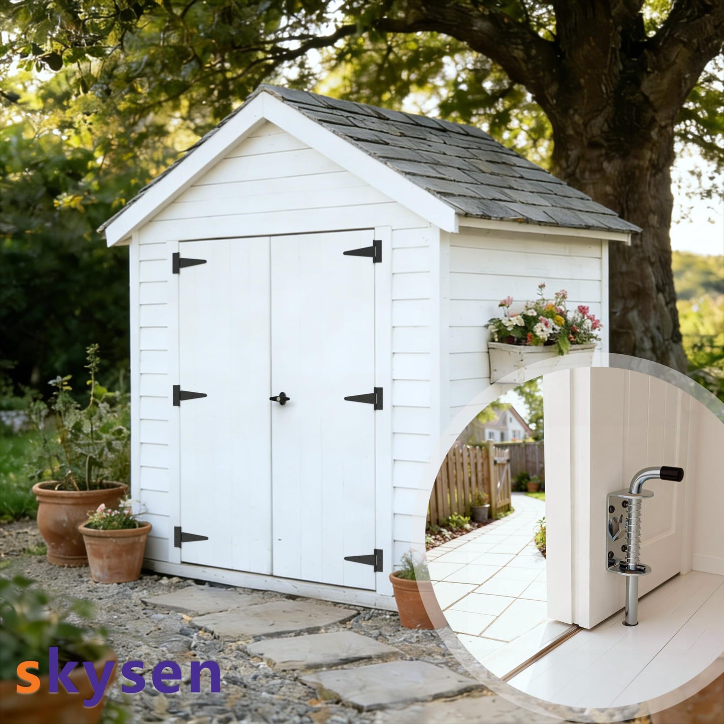 SKYSEN Shed Door Hardware Kit, Complete Set with T-Handle Lock, Barrel Bolts & Hinges.(sdhk)