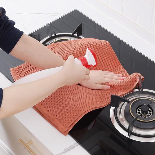 Homaxy 100% Cotton Waffle Weave Dish Towels - Ultra Soft & Absorbent, Quick Drying | 13 x 28 Inches, 8-Pack, Coral