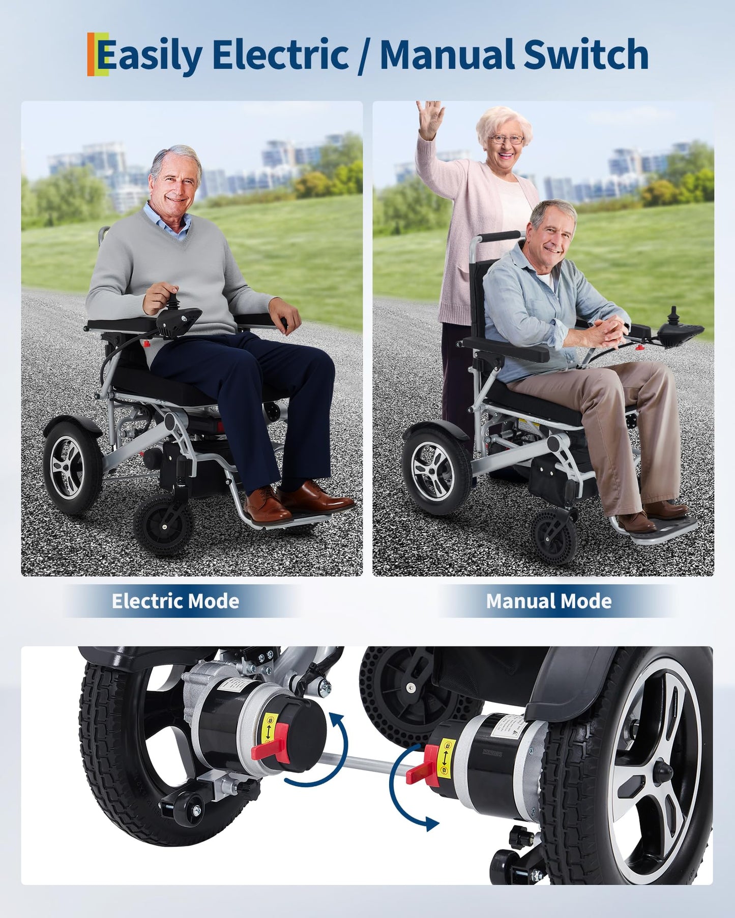 GarveeLife Electric Wheelchair for Adults, 30 Mile Range & Foldable, 330 LB Capacity, 2X 12Ah 24V Battery, Lightweight All Terrain Mobility Chair, Airline Approved