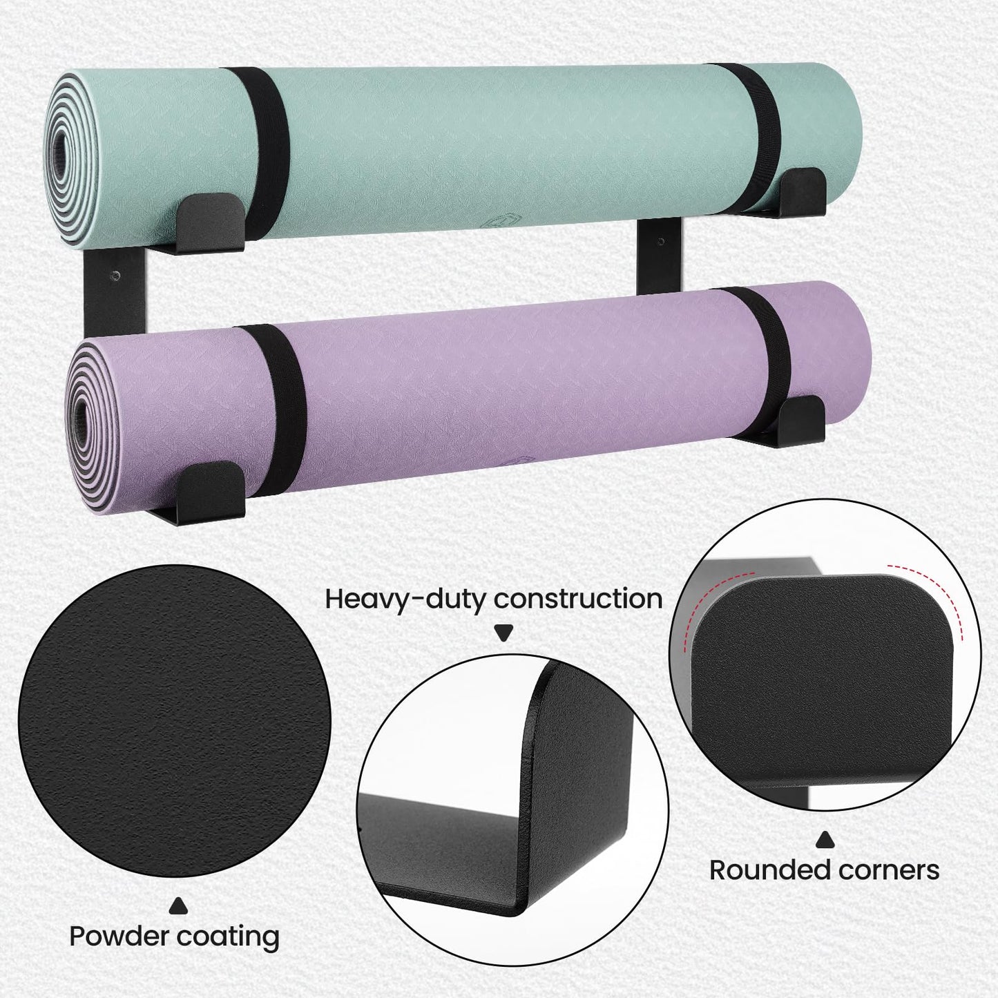 4 Tier Yoga Mat Holder Wall Mount & Yoga Mat Storage Rack,Heavy-duty steel fabrication,Holds 30 lbs for Foam Rollers,Resistance Bands,Home Gym